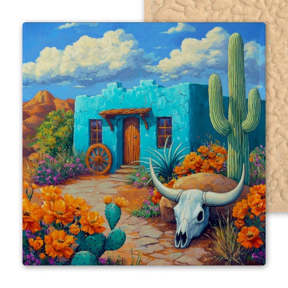 Southwestern Adobe House Ceramic Tile: Rustic Desert Wall Art for Mexican-Inspired Home Decor