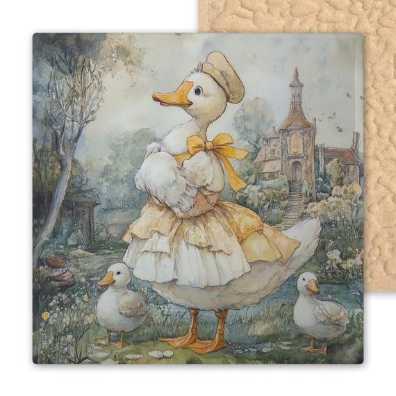 Whimsical Mother Goose Ceramic Tile Art: Cottagecore Nursery Rhyme Wall Decor for Kids' Room