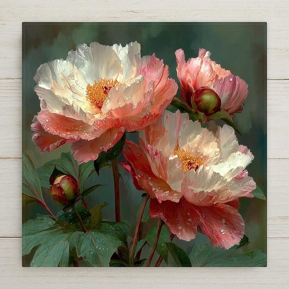 Peony Wall Art Ceramic Tile June Birthday Gift Birth Month Flower Botanical Floral Decor Garden Nature Art