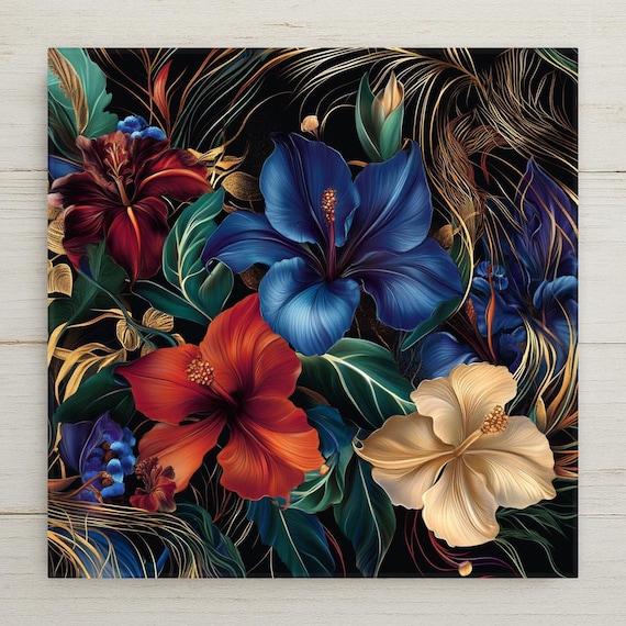 Baroque Floral Ceramic Tile: Art Nouveau Botanical Wall Decor