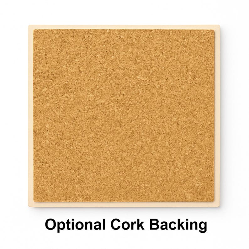 Optional cork backing for ceramic art tiles, adds protection and non-slip surface for wall art or décor.