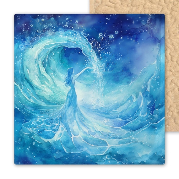 Aquarius Water Bearer Ceramic Tile Art – Zodiac Sign Aquarius Wall Decor – Celestial Air Sign Astrology Gift – Aquarius Birthday Tile