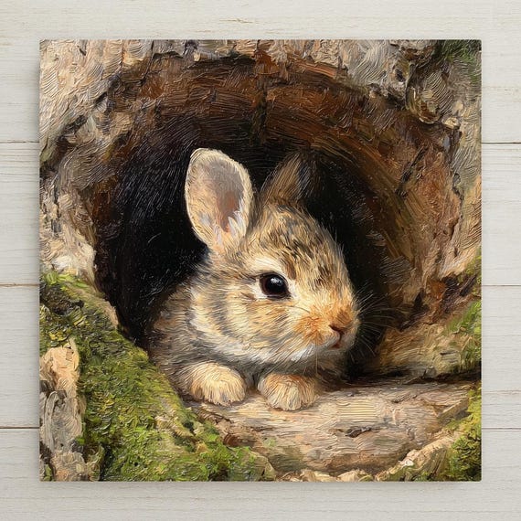 Bunny Ceramic Tile Wall Art – Woodland Home Decor, Stained Glass Style Forest Rabbit Wall Decor, Nature Lover Gift, Rustic Cottage Wall Art