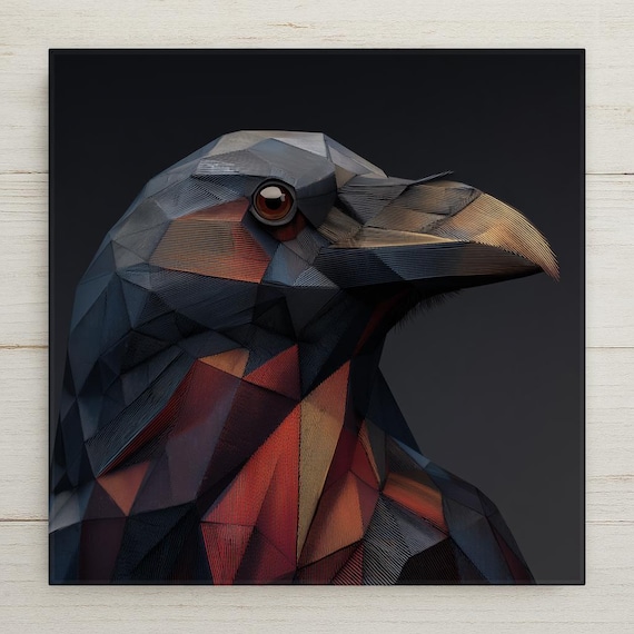 Geometric Raven Crow Wall Art Ceramic Tile Stained Glass Style Dark Gothic Bird Decor Modern Animal Artwork Gift