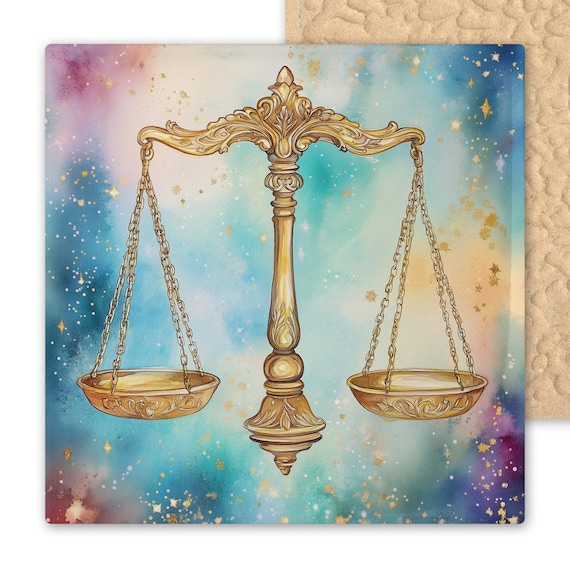 Libra Zodiac Ceramic Tile Art: Celestial Scales Wall Decor, Astrology Birthday Gift for Air Sign