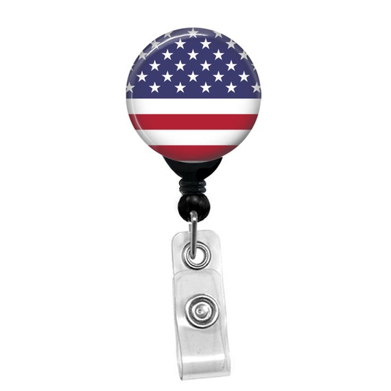 USA American Flag Badge Holder Patriotic Fourth Of July Name ID Card Retractable Badge Reel