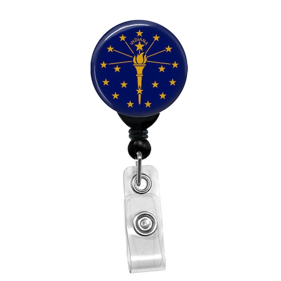 Indiana State Flag Badge Reel – Retractable ID Clip for Nurses, Teachers, State Workers – Patriotic Indiana Gift Idea