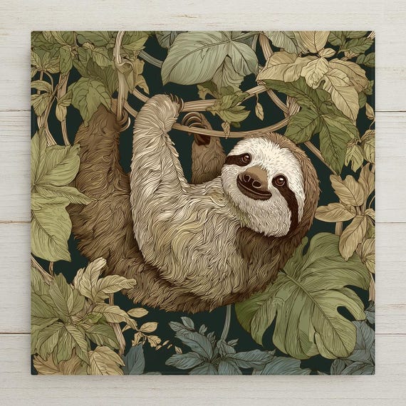 Sloth Ceramic Tile Art: Whimsical Jungle Wall Decor - Bellingham