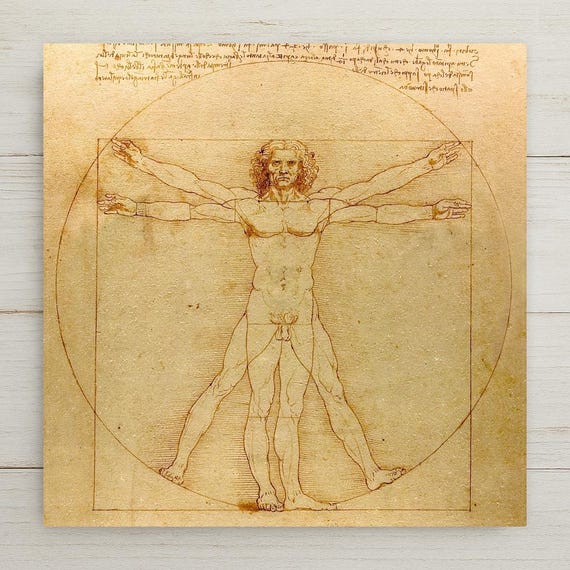 Vitruvian Man Ceramic Tile Art Home Decor: Renaissance Decor Wall Art for Scholars Gift