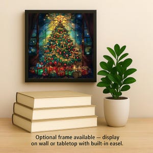 Christmas Tree Ceramic Tile Wall Art Stained Glass Style Faith Decor Christian Holiday Home Bookshelf Art image 2