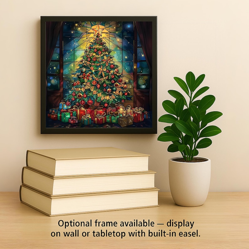 Christmas Tree Ceramic Tile Wall Art Stained Glass Style Faith Decor Christian Holiday Home Bookshelf Art image 2