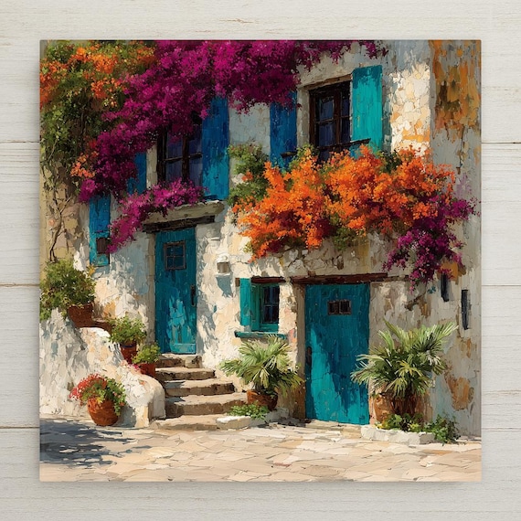 Bougainvillea Wall Art Ceramic Tile Stained Glass Style Mediterranean Coastal Floral Botanical Gift Decor