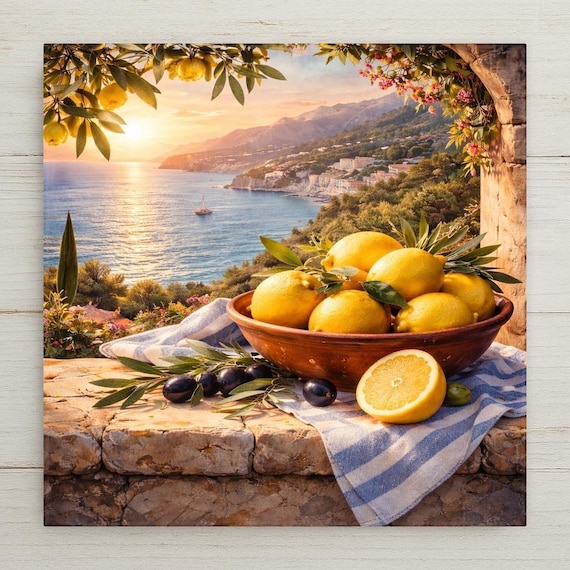 Amalfi Lemon Wall Art Ceramic Tile Italy Gift Kitchen Decor Mediterranean Art Italian Home Gift Tile