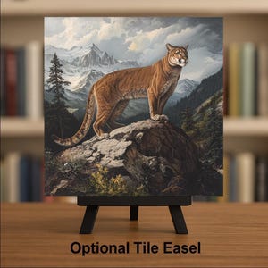 Cougar Wall Art Ceramic Tile Wildlife Gift Mountain Lion Decor Rustic Cabin Art Nature Lodge Gift Bild 3