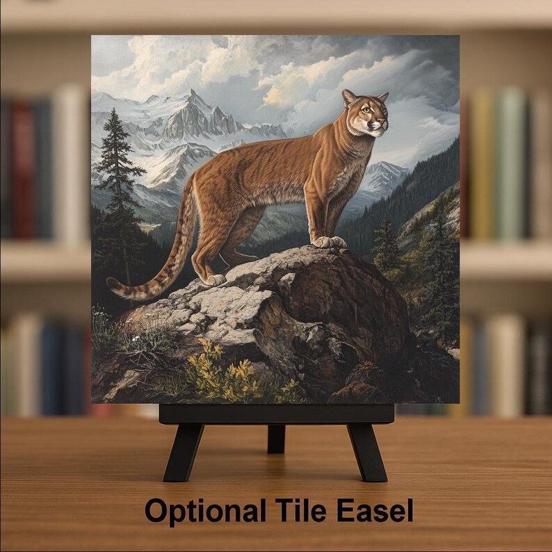 Cougar Wall Art Ceramic Tile Wildlife Gift Mountain Lion Decor Rustic Cabin Art Nature Lodge Gift Bild 3
