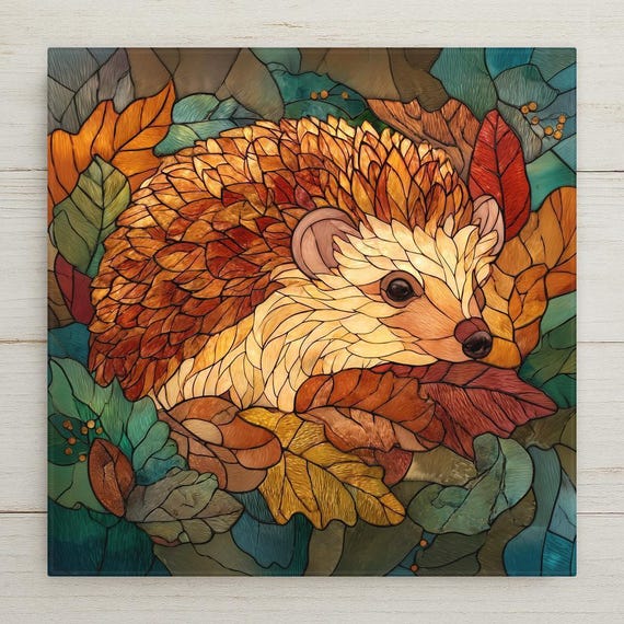 Hedgehog Gift Ceramic Tile Wall Art Stained Glass Style Woodland Animal Decor Hedgehog Lover Gift Nature Tile
