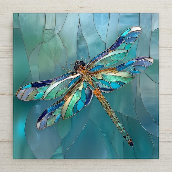 Dragonfly Memorial Gift Ceramic Tile Wall Art Garden Decor Nature Lover Gift Teal Blue Zen Home Decor