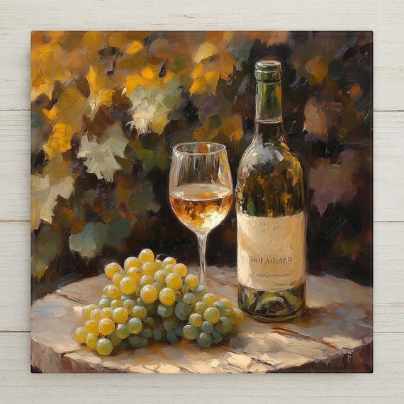 White Wine Wall Art Ceramic Tile Wine Lover Gift Kitchen Decor Vineyard Art Housewarming Gift Wine Tile