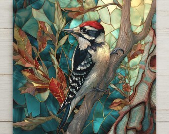 Woodpecker Wall Art Ceramic Tile William Morris Botanical Bird Woodland Nature Decor Birdwatcher Shelf Art