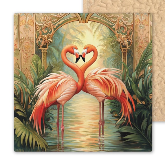 Art Nouveau Flamingo Ceramic Tile: Tropical Bird Wall Decor for Garden Room, Bathroom, Gallery