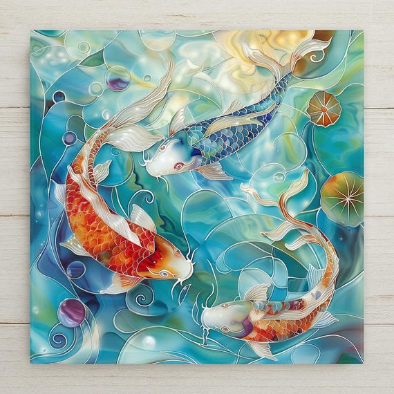Koi Fish Ceramic Tile: Japanese Zen Art - Vibrant Home Decor
