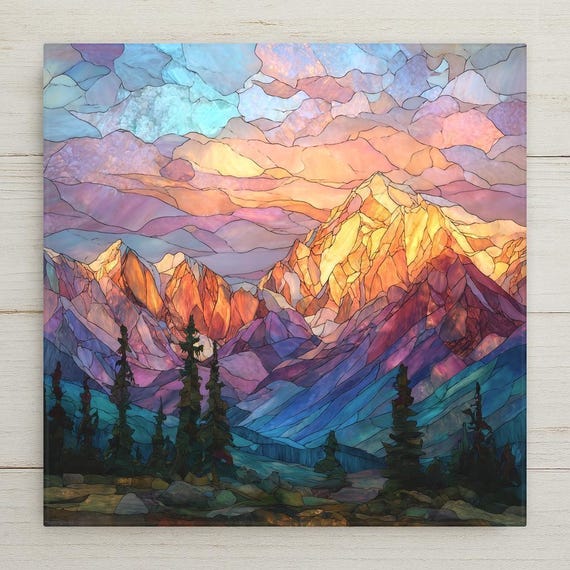 Denali Ceramic Tile Wall Art - Stained Glass Style Mountain Alaska Landscape Nature Home Decor