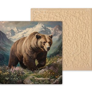 Azulejo de cerámica con diseño de oso grizzly para pared, regalo de naturaleza, decoración vintage naturalista, arte de la naturaleza, regalo para amantes de los osos. imagen 9