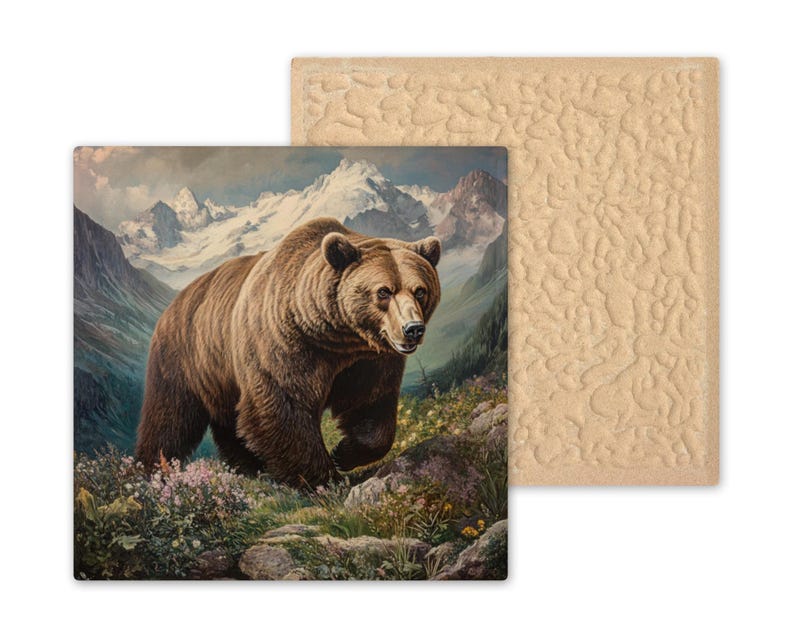 Azulejo de cerámica con diseño de oso grizzly para pared, regalo de naturaleza, decoración vintage naturalista, arte de la naturaleza, regalo para amantes de los osos. imagen 9