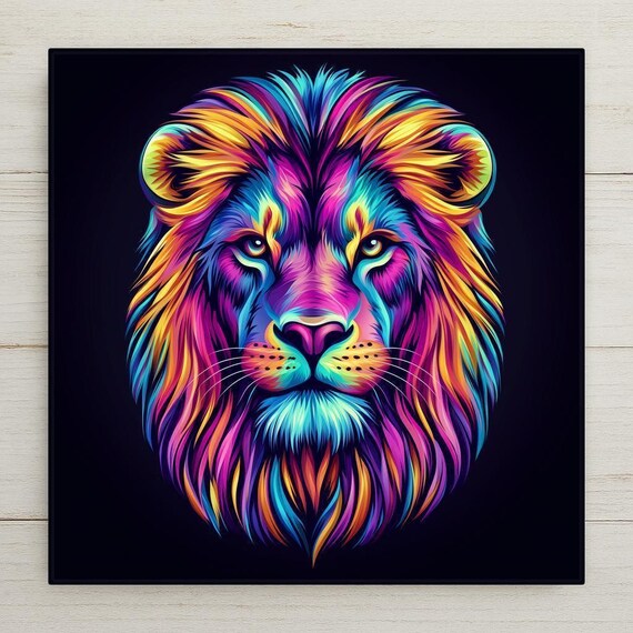 Leo Lion Ceramic Tile Art: Neon Zodiac Astrology Decor