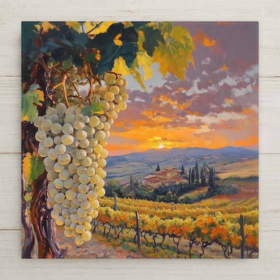 Handcrafted Tuscan Vineyard Ceramic Tile Art - Italian Countryside Landscape Decor for Wine Enthusiasts