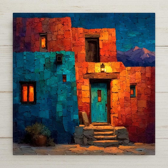 Santa Fe Wall Art Ceramic Tile Stained Glass Style New Mexico Gift Adobe Art Decor Southwest Place Identity