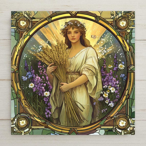 Virgo Zodiac Art Nouveau Ceramic Tile | Stained Glass Look Wall Decor | Astrological Horoscope Gift