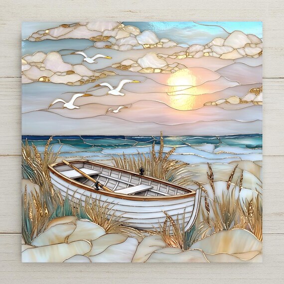 Coastal Sunset Wall Art Ceramic Tile – Beach Wall Art Ceramic Tile – Coastal Home Decor, Nautical Wall Decor, Ocean Cottage Decor