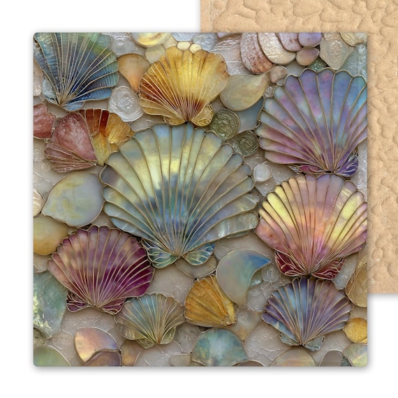 Coastal Seashell Ceramic Tile Art: Stained Glass-Style Ocean Wall Decor for Beach Lovers' Homes