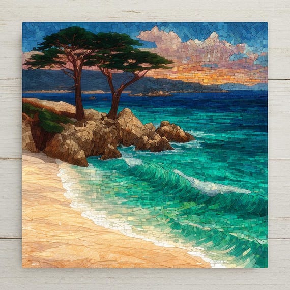 Carmel by the Sea Wall Art Ceramic Tile Stained Glass Style California Gift Coastal Town Decor Place Identity