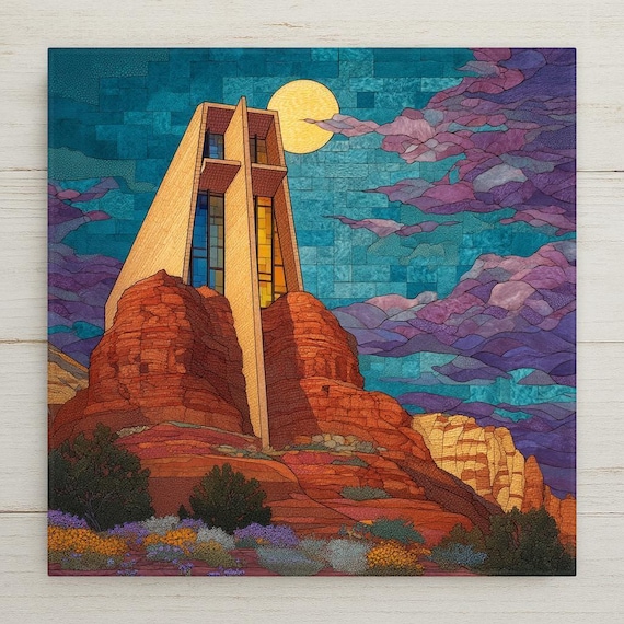 Chapel Holy Cross Sedona Ceramic Tile Art - Stained Glass Mosaic Desert Mountain Wall Decor Spiritual Gift