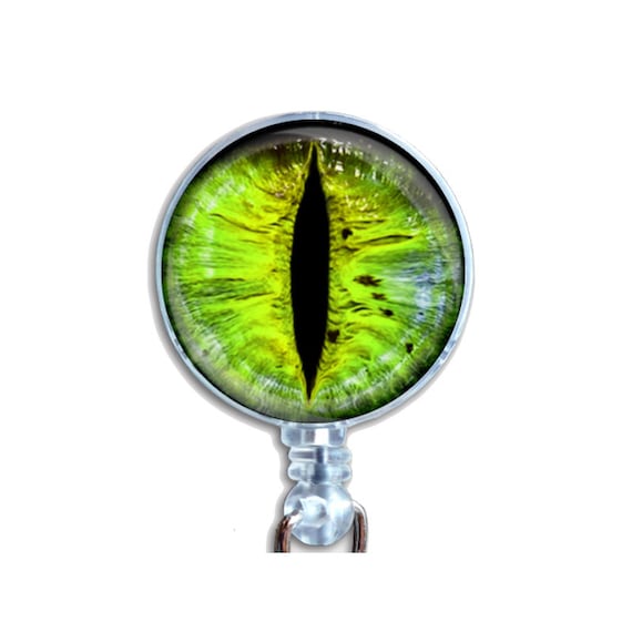 Green Dragon Eye Badge Reel – Retractable ID Holder with Reptile Eye, Cat Eye, Evil Creature Fantasy Design for Nurses, Vets, Teachers