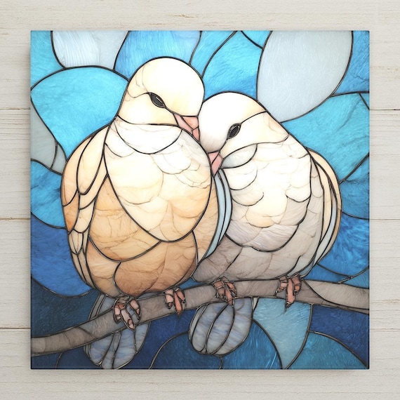 Love Birds Ceramic Tile Wall Art – Dove Couple Symbolic Wall Decor, Bonding Partnership Art, Meaningful Anniversary Gift