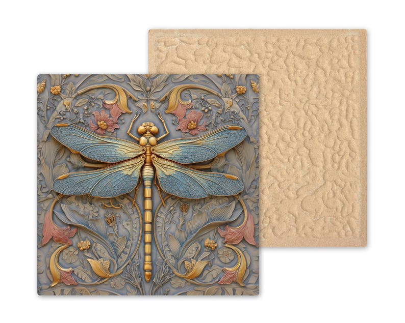 Azulejo de cerámica con diseño simbólico de libélula para pared, estilo Art Nouveau, regalo inspirado en la naturaleza, decoración para amantes de las libélulas. imagen 9
