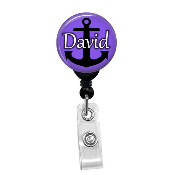 Personalized Anchor Badge Reel Custom Name ID Badge Holder - Purple Background