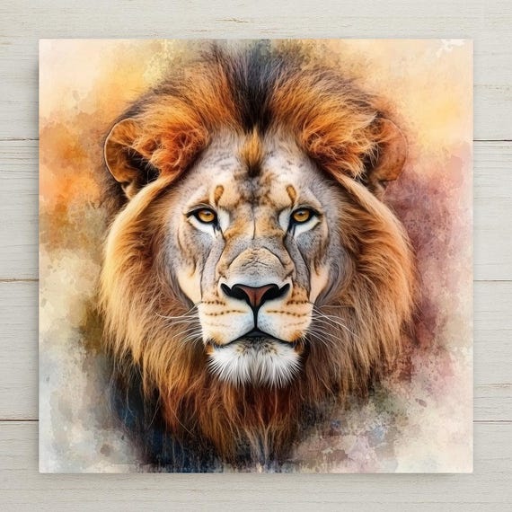 Watercolor Lion Ceramic Tile Art: Zodiac Leo Safari Decor