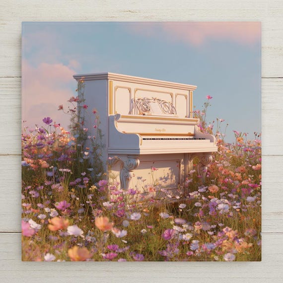 Piano Music Lover Gift Ceramic Tile Wall Art Wildflower Floral Piano Decor Cottagecore Music Room Gift Tile