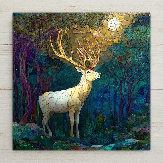 White Stag Wall Art Ceramic Tile – Design Woodland Nature Home Decor