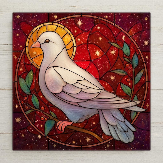 White Dove Ceramic Tile Wall Art - Stained Glass Style Peace Decor, Inspirational Gift for Meditation Room Chapel