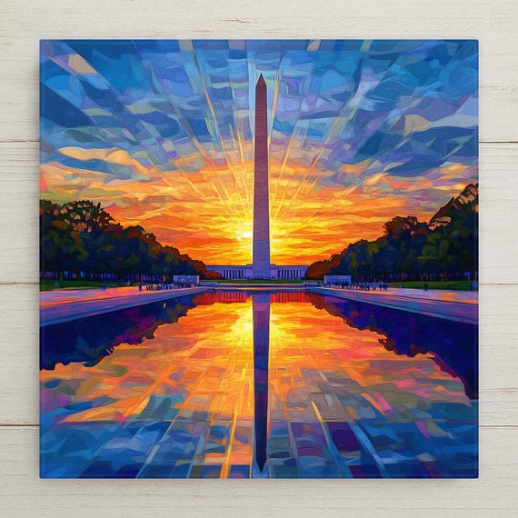 Washington Monument Ceramic Tile Wall Art Washington DC Decor Patriotic Home Decor National Mall Sunset Reflecting Pool