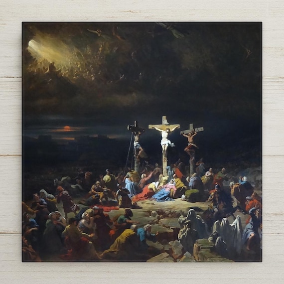 Crucifixion of Christ Ceramic Tile: Catholic Wall Art, Easter Gift