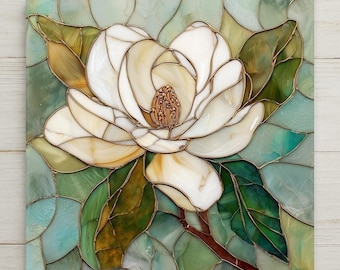 Arte de pared de magnolia blanca, azulejo de cerámica, decoración floral, decoración de pared botánica, decoración del hogar