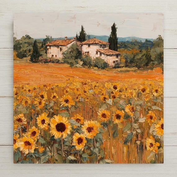 Sunflower Ceramic Tile Art: Tuscan Farmhouse Decor, Rustic Kitchen Wall Art
