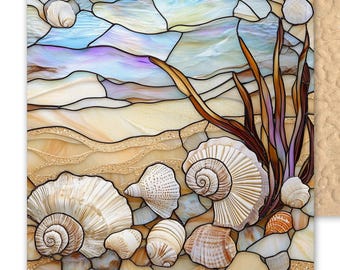 Seashell Ceramic Wall Tile: Stained Glass-Inspired Beach Art For Coastal Home Decor Ceramic Tile Wall Art Beach Cottage Decor, Bathroom Deco