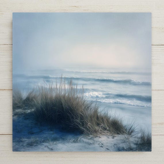 Coastal Beach Wall Art Ceramic Tile – Soft Blue Ocean Waves Decor – Serene Seascape Wall Decor – Coastal Home Decor Gift